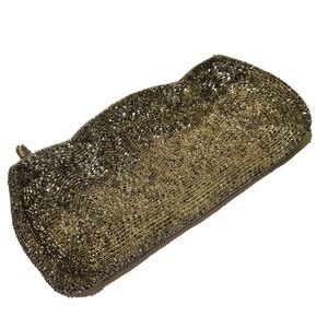 Vintage Bag‎ by Debbie Beaded Clutch Zip Top Beige Iridescent John Wind Importsb